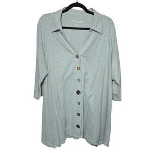 Soft Surroundings‎ Danielle Embellished Button Down Shirt Size 1X Blue